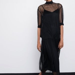 NWT: Zara Black Sheer Midi Dress